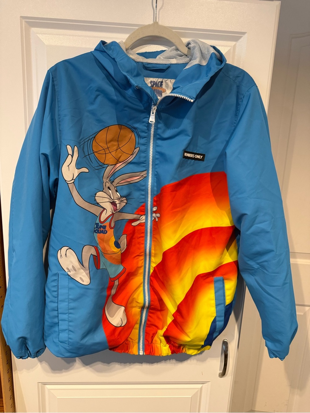 Members Only Space Jam Light Blue and Red Colorblock Jacket